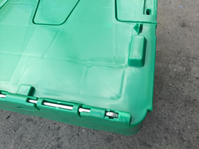 Recycled Green Plastic Storage Boxes With Lids Hinged , Attached Lids