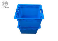 Square Fish Plastic Tote Boxes With Lids Food Grade 505 * 410 * 320 Mm Blue / Grey