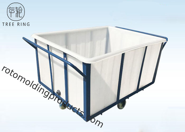 White 1000kg Rotational Poly Box Truck , Heavy Duty Wheelie Poly Laundry Carts
