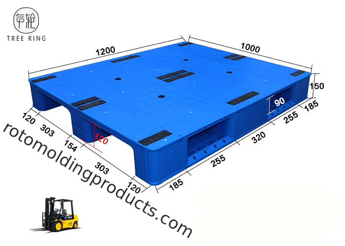 3 Skids Flat Smooth HDPE Plastic Pallets With Steel Bar For Racking FP1200 * 1000