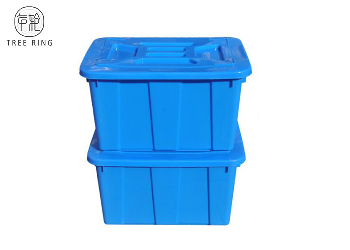 C614l Stackable Blue Plastic Storage Boxes With Lids / Cover 670 * 490 ...