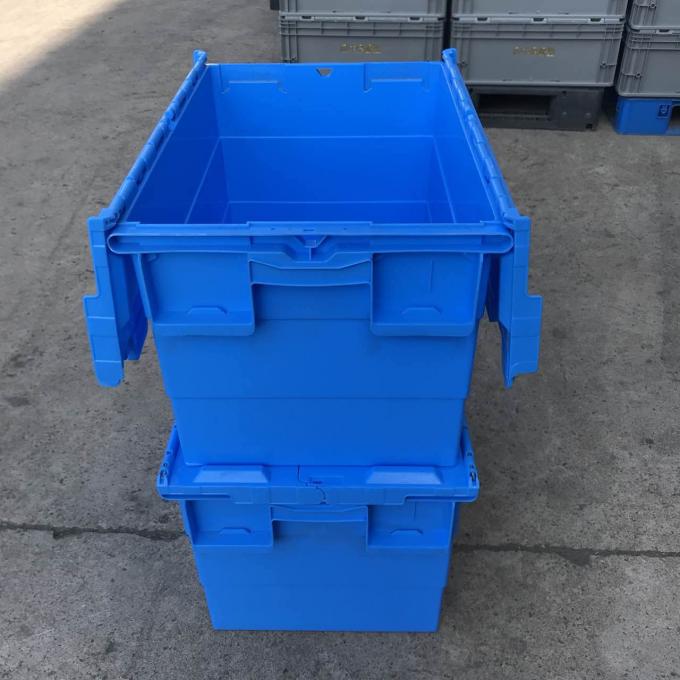 Colorful No Collapsible Plastic Crate With Attached Lids , Stackable