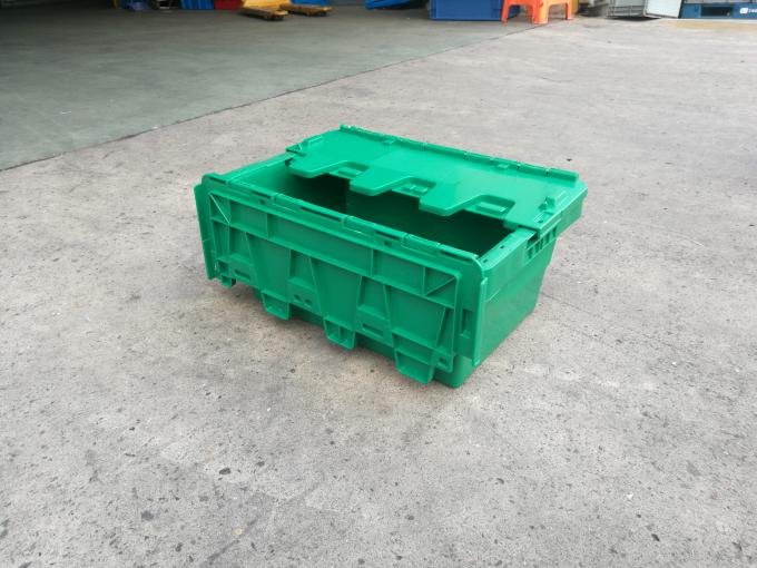 Recycled Green Plastic Storage Boxes With Lids Hinged , Attached Lids